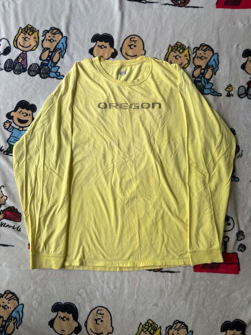 Hanes Beefy-T University of Oregon Long Sleeve Graphic T-Shirt Yellow Size 2XL